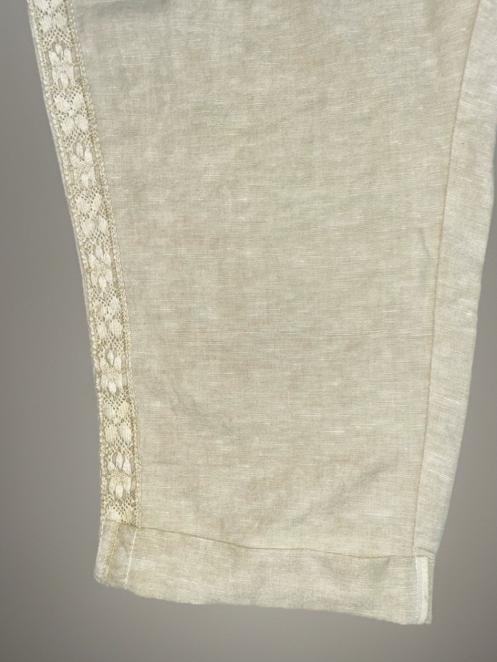 Coldwater Creek Linen Cropped Pants 18W Lace Trim NWT Sand - Picture 5 of 10
